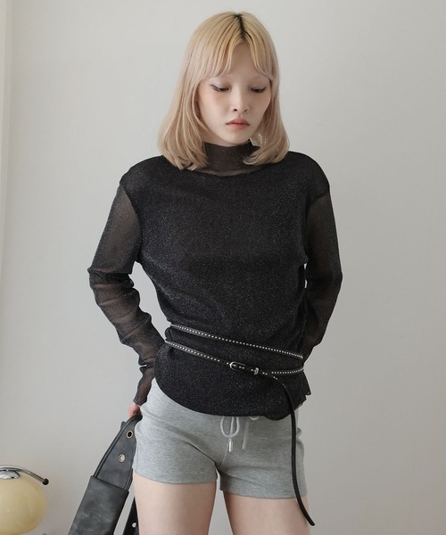 Ulysses（ユリシス）の「ボトルネックシアーラメトップス（Tシャツ/カットソー・レディース・ベージュ/ブラック・M/L）」の12枚目の写真