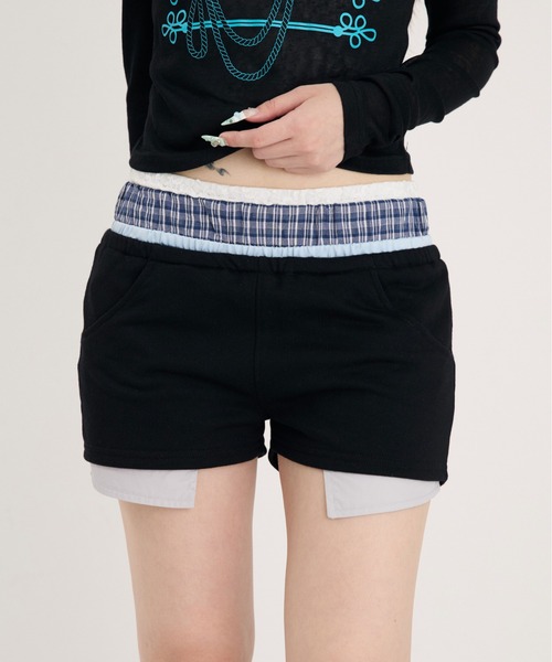 sedacle girl(セダクルガール)の「レイヤードスウェットショートパンツ(スウェットパンツ・レディース・ブラック/グレー・MEDIUM/SMALL)」の2枚目の写真