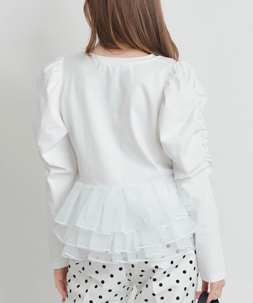 PICCIN PERLA（ピッチンペルラ）の「ギャザースリーブチュチュプルオーバー（Tシャツ/カットソー・レディース・オフホワイト/ブラック・M）」の5枚目の写真