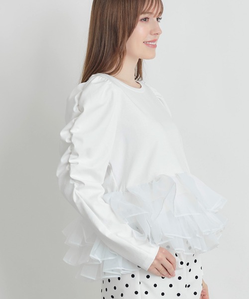 PICCIN PERLA（ピッチンペルラ）の「ギャザースリーブチュチュプルオーバー（Tシャツ/カットソー・レディース・オフホワイト/ブラック・M）」の6枚目の写真