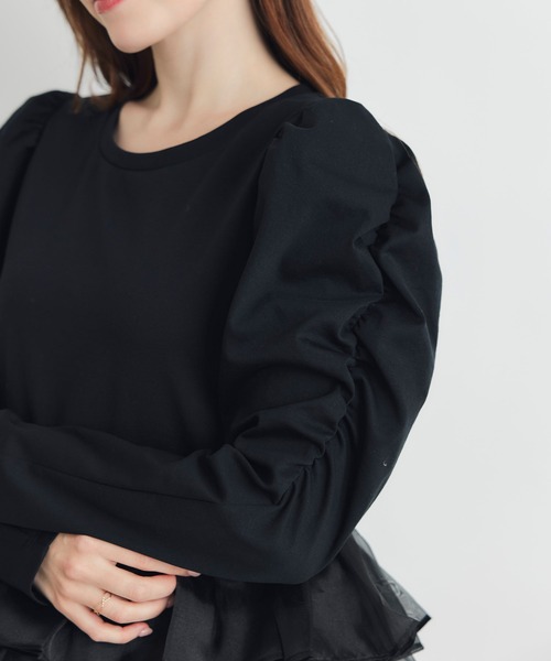 PICCIN PERLA（ピッチンペルラ）の「ギャザースリーブチュチュプルオーバー（Tシャツ/カットソー・レディース・オフホワイト/ブラック・M）」の19枚目の写真
