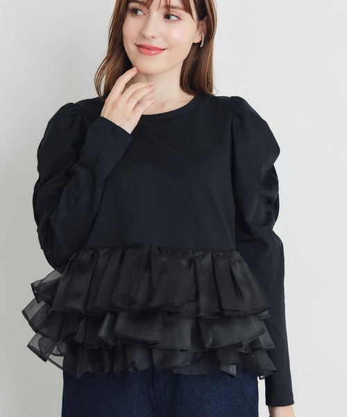 PICCIN PERLA（ピッチンペルラ）の「ギャザースリーブチュチュプルオーバー（Tシャツ/カットソー・レディース・オフホワイト/ブラック・M）」の10枚目の写真