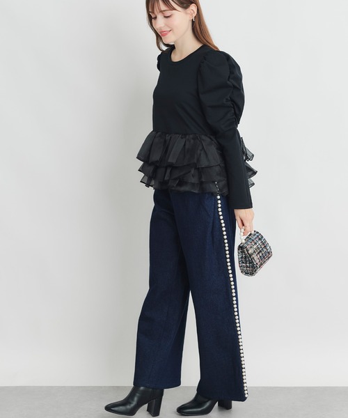 PICCIN PERLA（ピッチンペルラ）の「ギャザースリーブチュチュプルオーバー（Tシャツ/カットソー・レディース・オフホワイト/ブラック・M）」の15枚目の写真