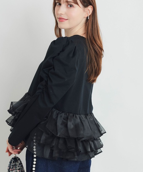 PICCIN PERLA（ピッチンペルラ）の「ギャザースリーブチュチュプルオーバー（Tシャツ/カットソー・レディース・オフホワイト/ブラック・M）」の11枚目の写真