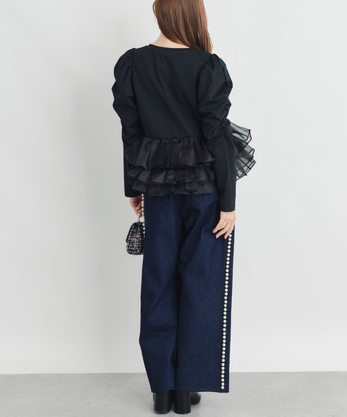 PICCIN PERLA（ピッチンペルラ）の「ギャザースリーブチュチュプルオーバー（Tシャツ/カットソー・レディース・オフホワイト/ブラック・M）」の16枚目の写真