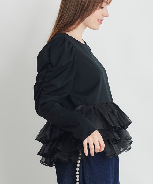 PICCIN PERLA（ピッチンペルラ）の「ギャザースリーブチュチュプルオーバー（Tシャツ/カットソー・レディース・オフホワイト/ブラック・M）」の13枚目の写真