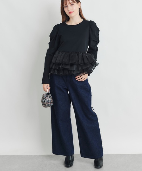 PICCIN PERLA（ピッチンペルラ）の「ギャザースリーブチュチュプルオーバー（Tシャツ/カットソー・レディース・オフホワイト/ブラック・M）」の14枚目の写真