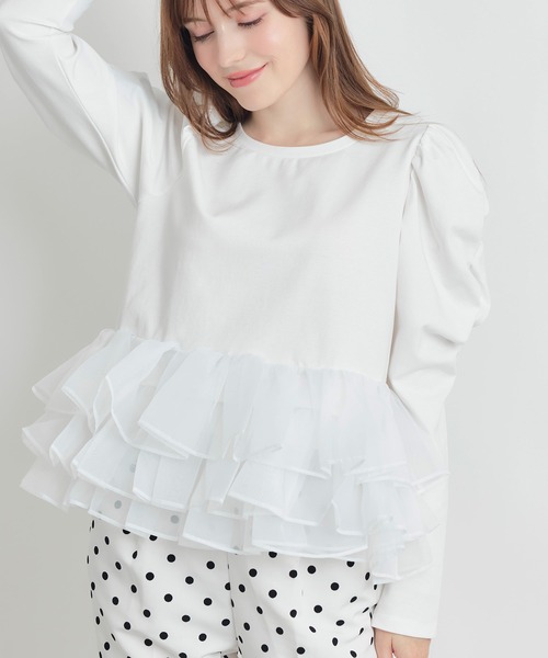 PICCIN PERLA（ピッチンペルラ）の「ギャザースリーブチュチュプルオーバー（Tシャツ/カットソー・レディース・オフホワイト/ブラック・M）」の3枚目の写真