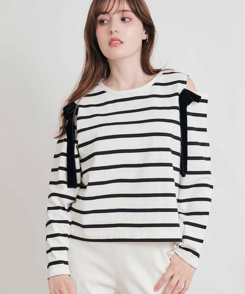 PICCIN(ピッチン)の「オープンショルダーリボンボーダーカットソー(Tシャツ/カットソー・レディース・ホワイト系その他/ブラック系その他・M)」の17枚目の写真