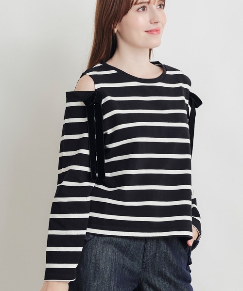 PICCIN(ピッチン)の「オープンショルダーリボンボーダーカットソー(Tシャツ/カットソー・レディース・ホワイト系その他/ブラック系その他・M)」の8枚目の写真