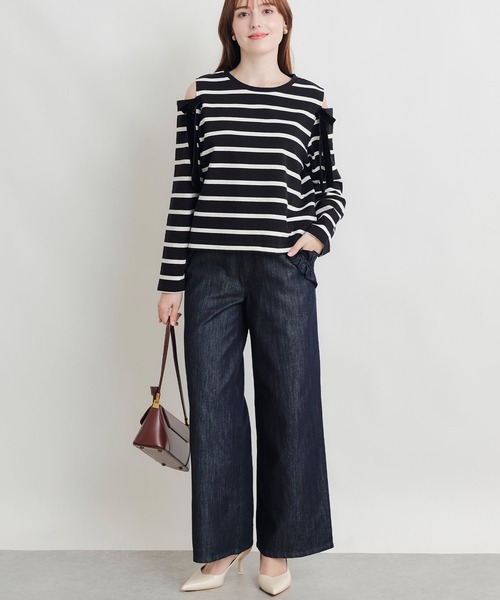 PICCIN(ピッチン)の「オープンショルダーリボンボーダーカットソー(Tシャツ/カットソー・レディース・ホワイト系その他/ブラック系その他・M)」の10枚目の写真