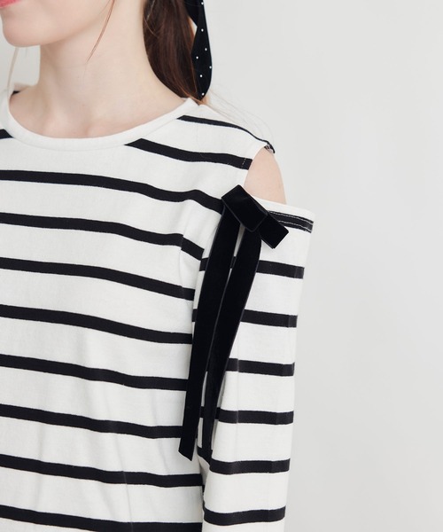 PICCIN(ピッチン)の「オープンショルダーリボンボーダーカットソー(Tシャツ/カットソー・レディース・ホワイト系その他/ブラック系その他・M)」の15枚目の写真