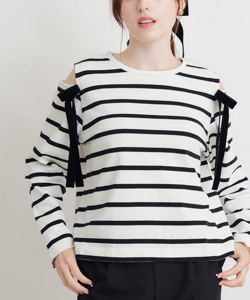PICCIN(ピッチン)の「オープンショルダーリボンボーダーカットソー(Tシャツ/カットソー・レディース・ホワイト系その他/ブラック系その他・M)」の20枚目の写真