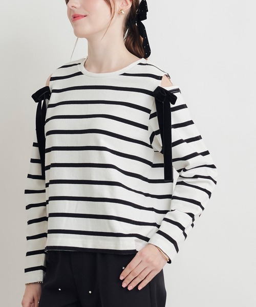 PICCIN(ピッチン)の「オープンショルダーリボンボーダーカットソー(Tシャツ/カットソー・レディース・ホワイト系その他/ブラック系その他・M)」の21枚目の写真