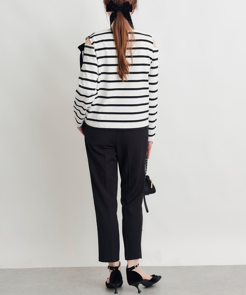 PICCIN(ピッチン)の「オープンショルダーリボンボーダーカットソー(Tシャツ/カットソー・レディース・ホワイト系その他/ブラック系その他・M)」の4枚目の写真