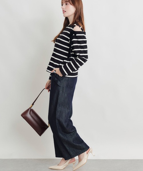 PICCIN(ピッチン)の「オープンショルダーリボンボーダーカットソー(Tシャツ/カットソー・レディース・ホワイト系その他/ブラック系その他・M)」の11枚目の写真