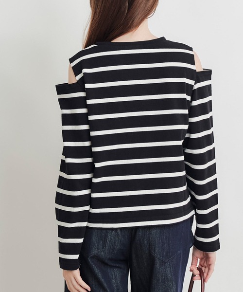 PICCIN(ピッチン)の「オープンショルダーリボンボーダーカットソー(Tシャツ/カットソー・レディース・ホワイト系その他/ブラック系その他・M)」の7枚目の写真