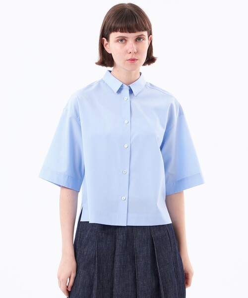 MACKINTOSH PHILOSOPHY(マッキントッシュ フィロソフィー)の「ハーフスリーブポプリンシャツ(シャツ/ブラウス・レディース・ブルー/オフホワイト・38/36)」の1枚目の写真