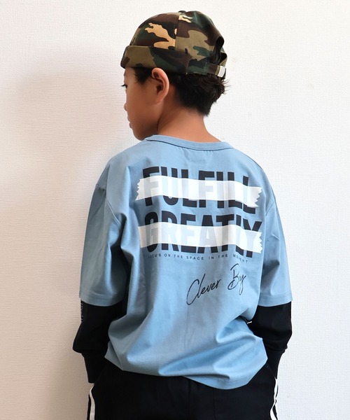 FARM（ファーム）の「ｿﾃﾞﾚｲﾔｰﾄﾞﾛﾝT（Tシャツ/カットソー・キッズ・ブルー/ブラック・130cm/140cm/150cm/160cm）」の2枚目の写真