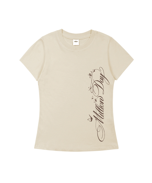 MILLION DAY(ミリオンデイ)の「バタフライスクリプト スリムフィット 半袖Tシャツ(Tシャツ/カットソー・レディース・クリーム/グレー/カーキ/ホワイト・SMALL/MEDIUM/LARGE)」の3枚目の写真