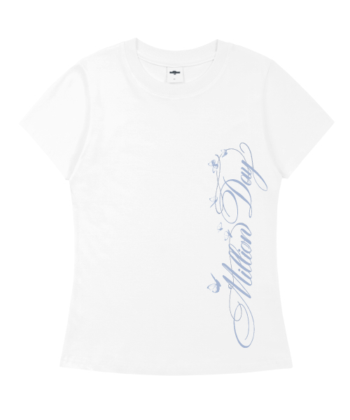 MILLION DAY(ミリオンデイ)の「バタフライスクリプト スリムフィット 半袖Tシャツ(Tシャツ/カットソー・レディース・クリーム/グレー/カーキ/ホワイト・SMALL/MEDIUM/LARGE)」の7枚目の写真