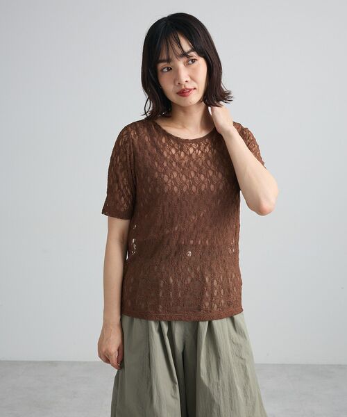 Green　Parks（グリーンパークス）の「レース半袖プルオーバー（Tシャツ/カットソー・レディース・ブラック/オフホワイト/ブラウン・FREE）」の11枚目の写真
