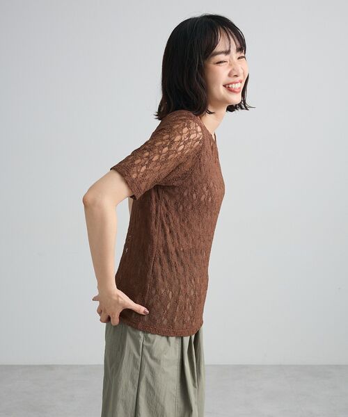 Green　Parks（グリーンパークス）の「レース半袖プルオーバー（Tシャツ/カットソー・レディース・ブラック/オフホワイト/ブラウン・FREE）」の12枚目の写真