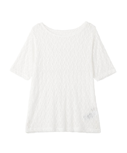Green　Parks（グリーンパークス）の「レース半袖プルオーバー（Tシャツ/カットソー・レディース・ブラック/オフホワイト/ブラウン・FREE）」の2枚目の写真