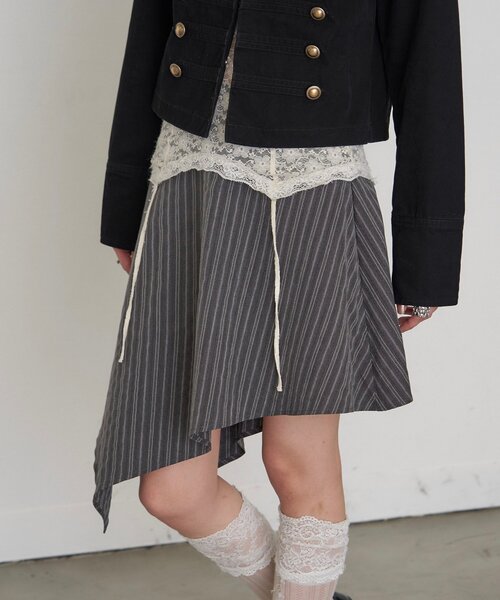 WHO'S WHO gallery(フーズフーギャラリー)の「ストライプアシメミディスカート(スカート・レディース・グレー/ブラック・FREE)」の16枚目の写真