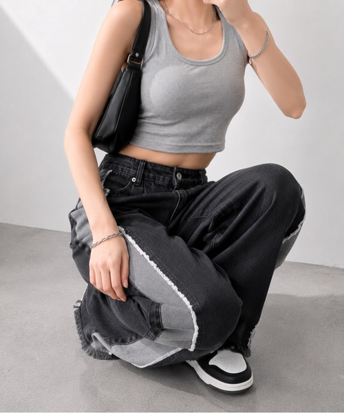 Bling Leads(ブリングリーズ)の「【Bls】 【ZL】【Bling Leads】サイドライン フリンジ加工デニムパンツ(デニムパンツ・レディース・ブラック/ブルー・FREE)」の6枚目の写真