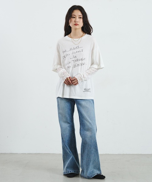 ROSE BUD(ローズバッド)の「LACE SLEEVE LAYERED TEE(Tシャツ/カットソー・レディース・チャコール/ホワイト・ONE SIZE)」の7枚目の写真
