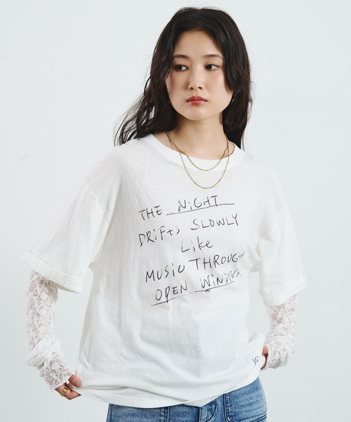 ROSE BUD(ローズバッド)の「LACE SLEEVE LAYERED TEE(Tシャツ/カットソー・レディース・チャコール/ホワイト・ONE SIZE)」の10枚目の写真