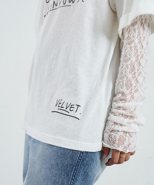 ROSE BUD(ローズバッド)の「LACE SLEEVE LAYERED TEE(Tシャツ/カットソー・レディース・チャコール/ホワイト・ONE SIZE)」の13枚目の写真