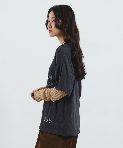 ROSE BUD(ローズバッド)の「LACE SLEEVE LAYERED TEE(Tシャツ/カットソー・レディース・チャコール/ホワイト・ONE SIZE)」の14枚目の写真