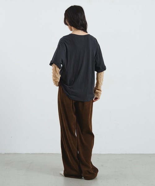 ROSE BUD(ローズバッド)の「LACE SLEEVE LAYERED TEE(Tシャツ/カットソー・レディース・チャコール/ホワイト・ONE SIZE)」の18枚目の写真