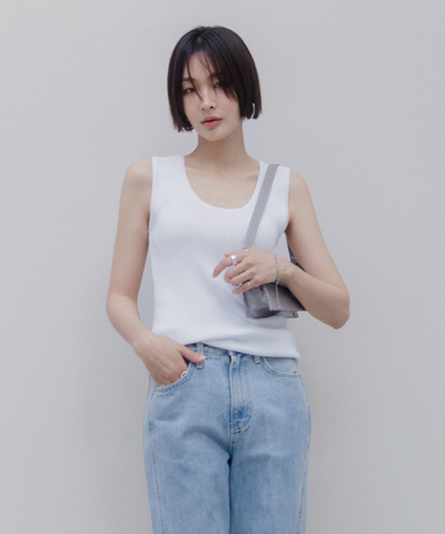 MEMUA(メムア)の「リネンライクサマー ニットスリーブレス(ライム)(Tシャツ/カットソー・レディース・ライム/ブラウン/サンドベージュ/ブラック/ホワイト/ダークベージュ・FREE)」の8枚目の写真