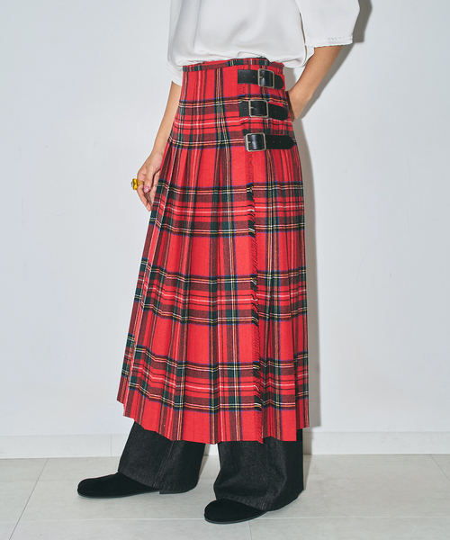 O'NEIL of DUBLIN（オニールオブダブリン）の「O'NEIL OF DUBRIN 別注 FrontPleated FashionLong[SIZE10]：スカート（スカート・レディース・チャコールグレー/レッド/グリーン・10）」の8枚目の写真
