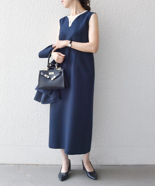 SHIPS any（シップス エニィ）の「〈洗濯機可能〉カーブネック ノースリーブ ワンピース［NAVY BLUE］（ワンピース・レディース・ナチュラル/ネイビー・ONE SIZE）」の11枚目の写真