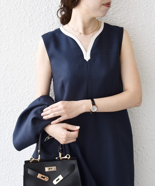 SHIPS any（シップス エニィ）の「〈洗濯機可能〉カーブネック ノースリーブ ワンピース［NAVY BLUE］（ワンピース・レディース・ナチュラル/ネイビー・ONE SIZE）」の15枚目の写真