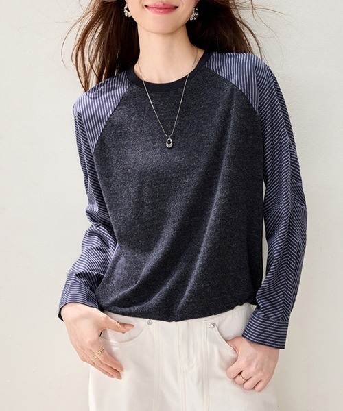 ONEP STAR(ワンピスター)の「異素材切り替えドロスト長袖プルオーバー(Tシャツ/カットソー・レディース・ダークブルー・MEDIUM/LARGE/X-LARGE)」の4枚目の写真