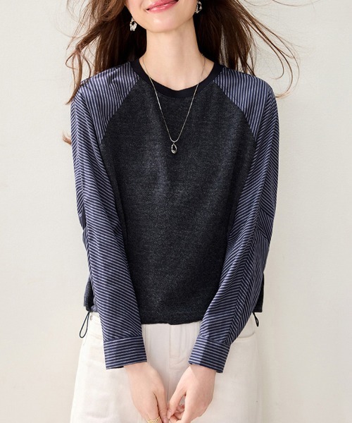 ONEP STAR(ワンピスター)の「異素材切り替えドロスト長袖プルオーバー(Tシャツ/カットソー・レディース・ダークブルー・MEDIUM/LARGE/X-LARGE)」の5枚目の写真