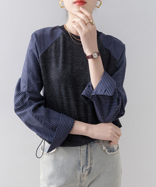ONEP STAR(ワンピスター)の「異素材切り替えドロスト長袖プルオーバー(Tシャツ/カットソー・レディース・ダークブルー・MEDIUM/LARGE/X-LARGE)」の10枚目の写真