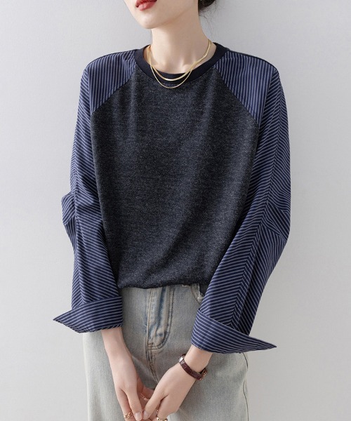 ONEP STAR(ワンピスター)の「異素材切り替えドロスト長袖プルオーバー(Tシャツ/カットソー・レディース・ダークブルー・MEDIUM/LARGE/X-LARGE)」の11枚目の写真