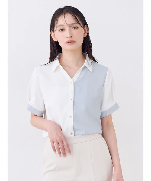 TONAL(トーナル)の「バイカラースキッパーハーフスリーブシャツ(シャツ/ブラウス・レディース・ピンク/ライトブルー/チャコールグレー・MEDIUM)」の2枚目の写真