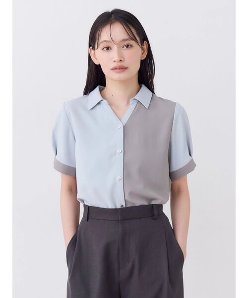 TONAL(トーナル)の「バイカラースキッパーハーフスリーブシャツ(シャツ/ブラウス・レディース・ピンク/ライトブルー/チャコールグレー・MEDIUM)」の4枚目の写真