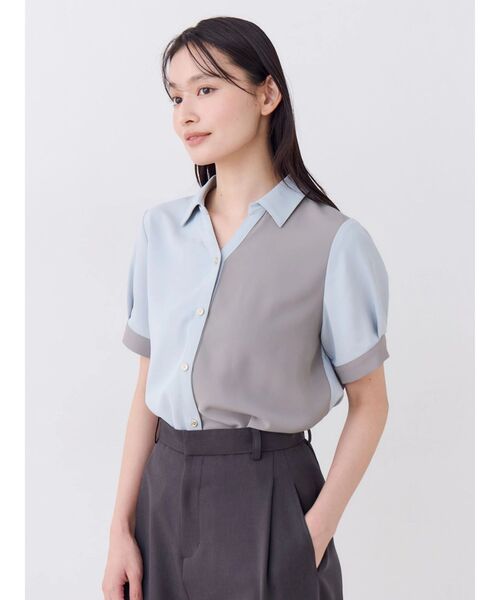 TONAL(トーナル)の「バイカラースキッパーハーフスリーブシャツ(シャツ/ブラウス・レディース・ピンク/ライトブルー/チャコールグレー・MEDIUM)」の5枚目の写真