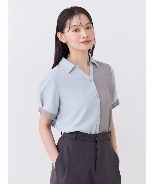 TONAL(トーナル)の「バイカラースキッパーハーフスリーブシャツ(シャツ/ブラウス・レディース・ピンク/ライトブルー/チャコールグレー・MEDIUM)」の6枚目の写真
