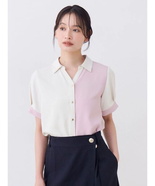 TONAL(トーナル)の「バイカラースキッパーハーフスリーブシャツ(シャツ/ブラウス・レディース・ピンク/ライトブルー/チャコールグレー・MEDIUM)」の11枚目の写真