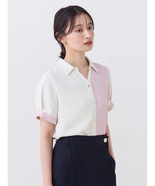 TONAL(トーナル)の「バイカラースキッパーハーフスリーブシャツ(シャツ/ブラウス・レディース・ピンク/ライトブルー/チャコールグレー・MEDIUM)」の12枚目の写真