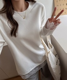 レース切り替えレイヤード風長袖Tシャツ